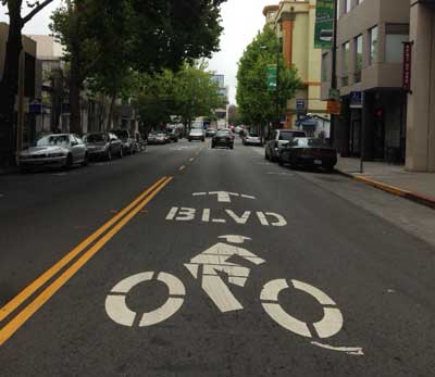 Bike boulevard pavement marking