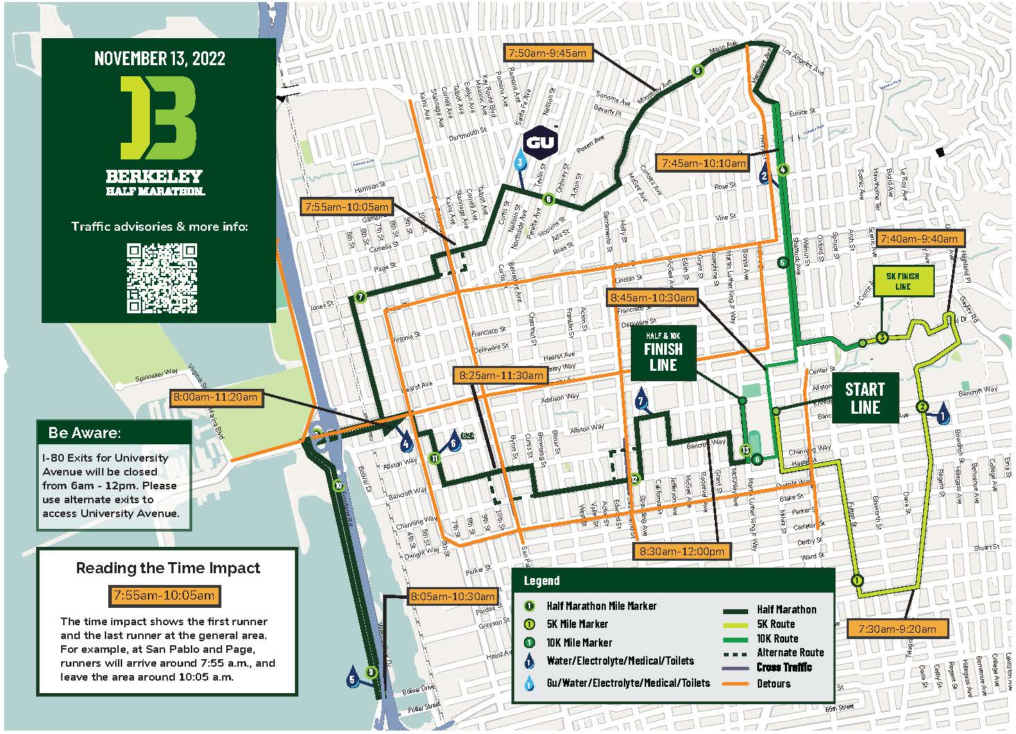 Berkeley Half Marathon Street Closures Map